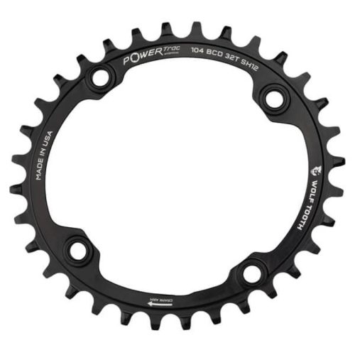 Wolf Tooth 4 Bolt Alloy Drop-Stop Chainring – 104 BCD – Oval – Black – 34T