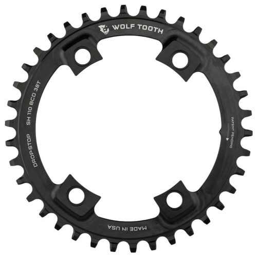 Wolf Tooth 4 Bolt Alloy Drop-Stop Chainring – 110 BCD – Asymmetrical Shimano – Round – Black – 36T