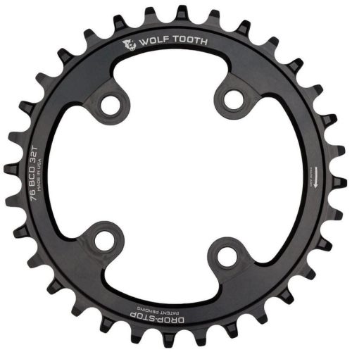 Wolf Tooth 4 Bolt Alloy Drop-Stop Chainring – 76 BCD – SRAM XX1 – Round – Black – 32T