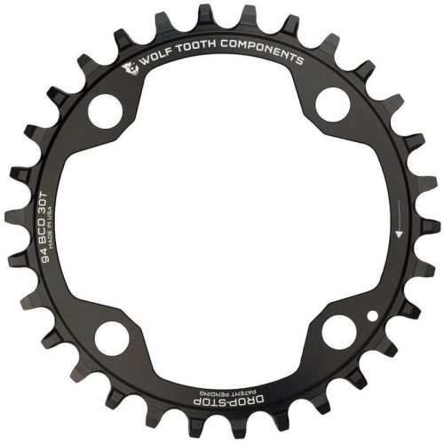 Wolf Tooth 4 Bolt Alloy Drop-Stop Chainring – 94 BCD – SRAM – Round – Black – 30T