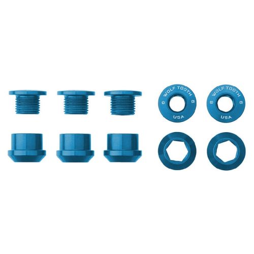 Wolf Tooth Anodized Alloy Chainring Bolts – Blue – Set of 5 – 6mm
